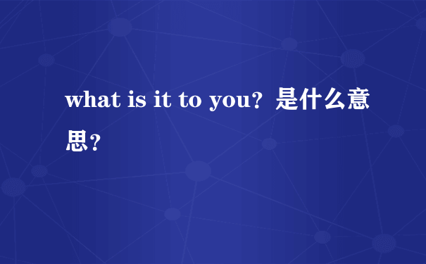 what is it to you？是什么意思？