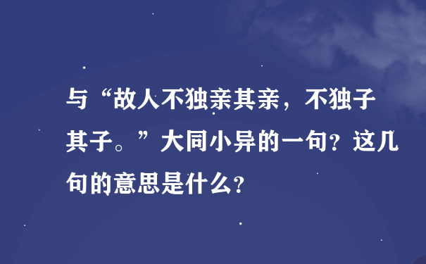 与“故人不独亲其亲，不独子其子。”大同小异的一句？这几句的意思是什么？