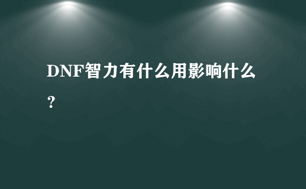 DNF智力有什么用影响什么？