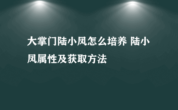 大掌门陆小凤怎么培养 陆小凤属性及获取方法