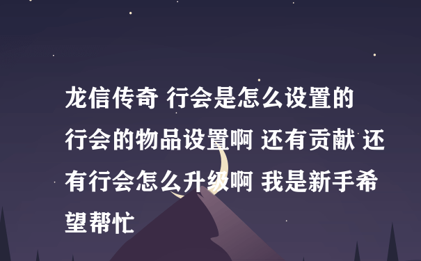 龙信传奇 行会是怎么设置的 行会的物品设置啊 还有贡献 还有行会怎么升级啊 我是新手希望帮忙