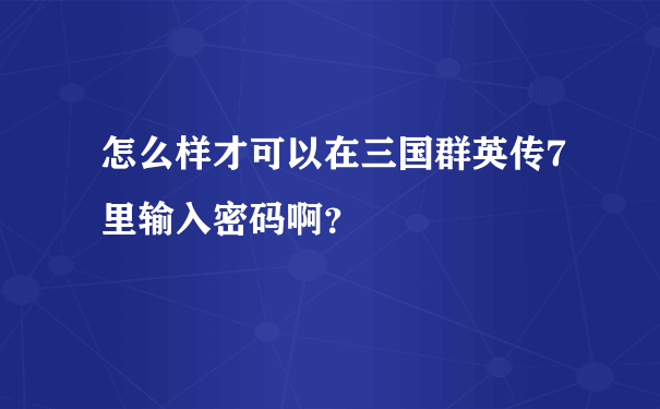 怎么样才可以在三国群英传7里输入密码啊？