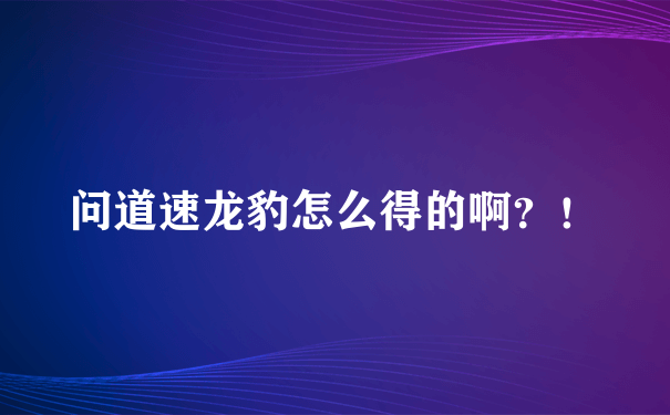 问道速龙豹怎么得的啊？！