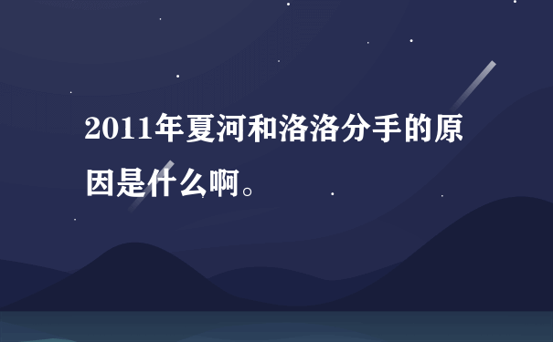 2011年夏河和洛洛分手的原因是什么啊。