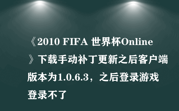 《2010 FIFA 世界杯Online》下载手动补丁更新之后客户端版本为1.0.6.3，之后登录游戏登录不了