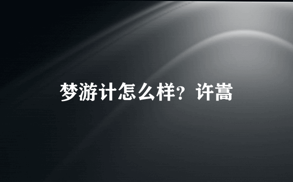 梦游计怎么样？许嵩