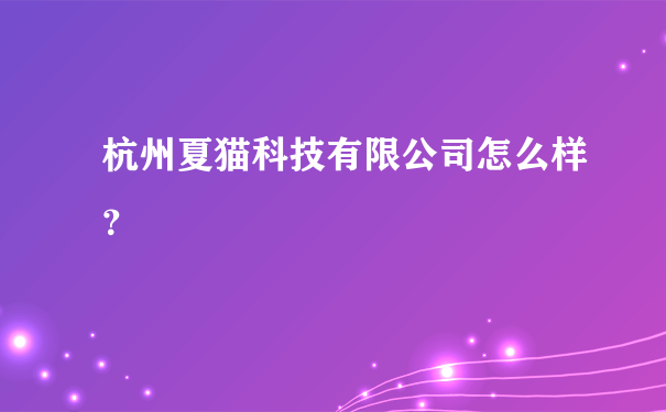 杭州夏猫科技有限公司怎么样？