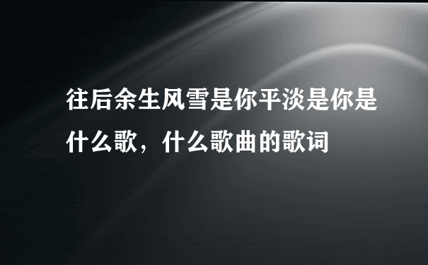 往后余生风雪是你平淡是你是什么歌，什么歌曲的歌词