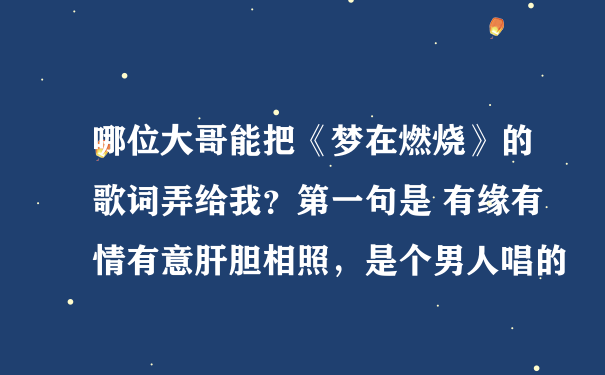 哪位大哥能把《梦在燃烧》的歌词弄给我？第一句是 有缘有情有意肝胆相照，是个男人唱的