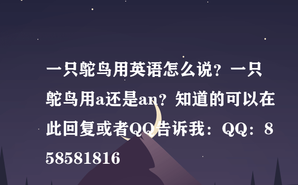 一只鸵鸟用英语怎么说？一只鸵鸟用a还是an？知道的可以在此回复或者QQ告诉我：QQ：858581816