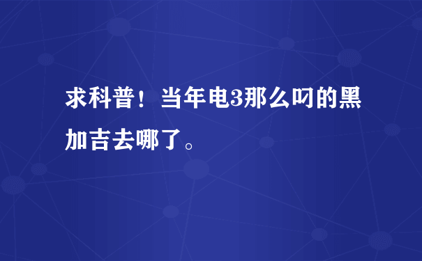 求科普！当年电3那么叼的黑加吉去哪了。