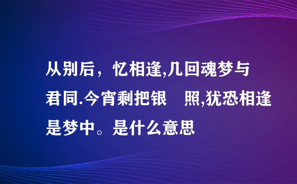 从别后，忆相逢,几回魂梦与君同.今宵剩把银釭照,犹恐相逢是梦中。是什么意思