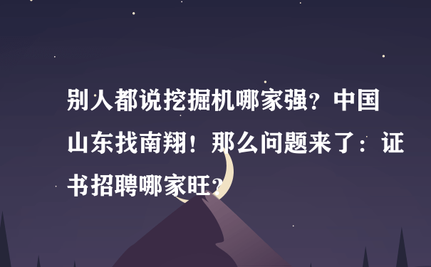 别人都说挖掘机哪家强？中国山东找南翔！那么问题来了：证书招聘哪家旺？