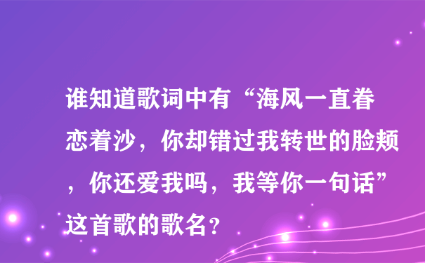 谁知道歌词中有“海风一直眷恋着沙，你却错过我转世的脸颊，你还爱我吗，我等你一句话”这首歌的歌名？