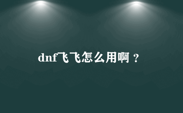 dnf飞飞怎么用啊 ？