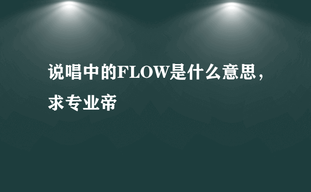 说唱中的FLOW是什么意思，求专业帝