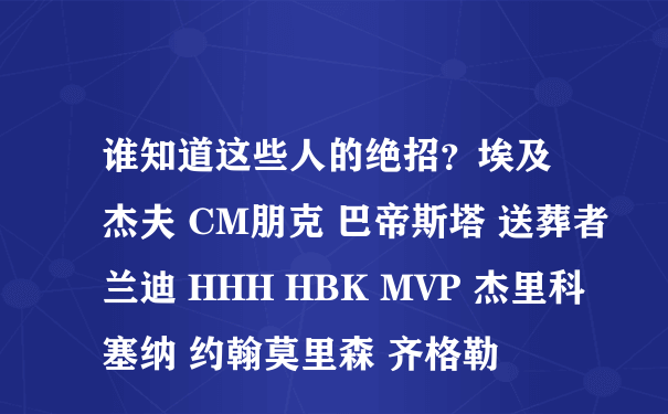 谁知道这些人的绝招？埃及 杰夫 CM朋克 巴帝斯塔 送葬者 兰迪 HHH HBK MVP 杰里科 塞纳 约翰莫里森 齐格勒