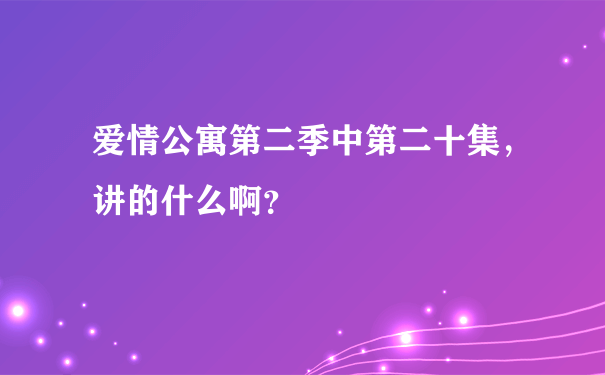 爱情公寓第二季中第二十集，讲的什么啊？