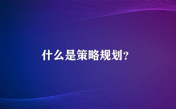 什么是策略规划？