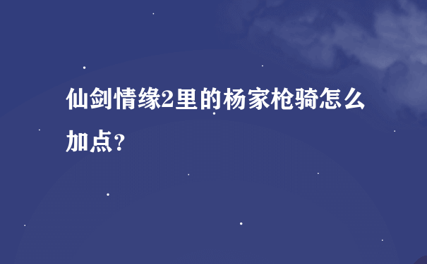 仙剑情缘2里的杨家枪骑怎么加点？