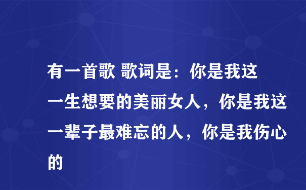 有一首歌 歌词是：你是我这一生想要的美丽女人，你是我这一辈子最难忘的人，你是我伤心的