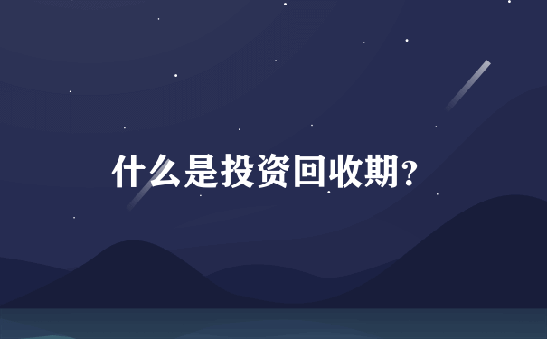 什么是投资回收期？