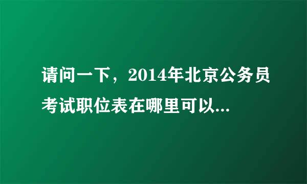 请问一下，2014年北京公务员考试职位表在哪里可以找到？谁了解情况的可以把网址链接给我么？谢谢了。