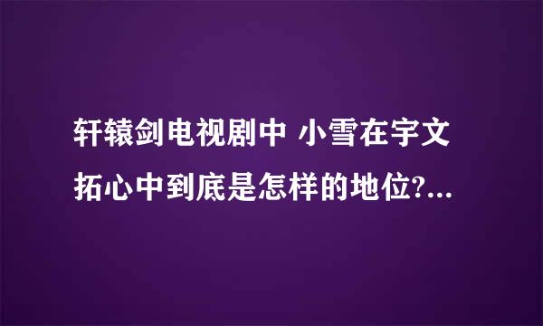 轩辕剑电视剧中 小雪在宇文拓心中到底是怎样的地位?宇文拓在小雪心中又有怎样的地位？