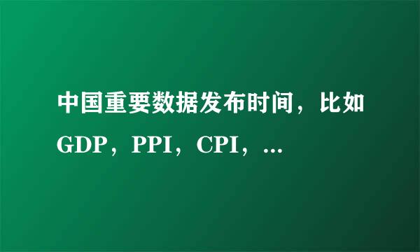 中国重要数据发布时间，比如GDP，PPI，CPI，PMI，等等这些数据什么时候发布？