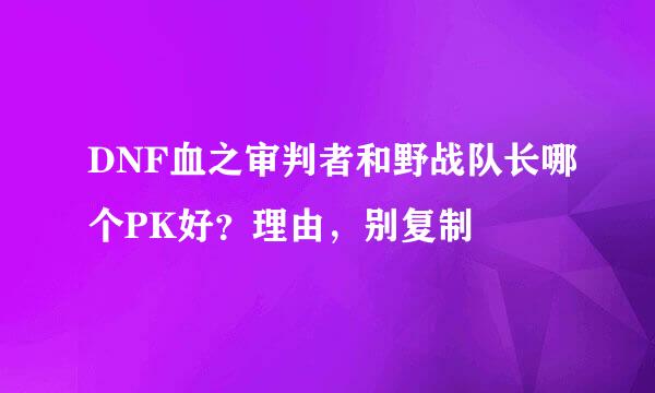 DNF血之审判者和野战队长哪个PK好？理由，别复制