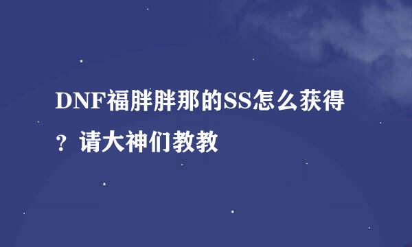 DNF福胖胖那的SS怎么获得？请大神们教教