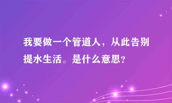 我要做一个管道人，从此告别提水生活。是什么意思？