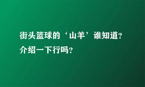 街头篮球的‘山羊’谁知道？介绍一下行吗？