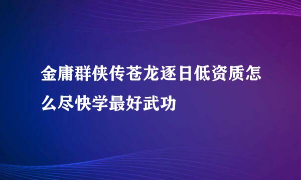 金庸群侠传苍龙逐日低资质怎么尽快学最好武功