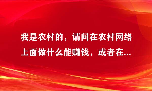 我是农村的，请问在农村网络上面做什么能赚钱，或者在农村做什么能赚钱