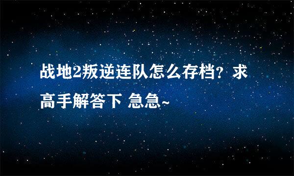 战地2叛逆连队怎么存档？求高手解答下 急急~