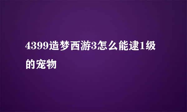 4399造梦西游3怎么能逮1级的宠物