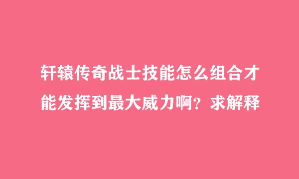 轩辕传奇战士技能怎么组合才能发挥到最大威力啊？求解释