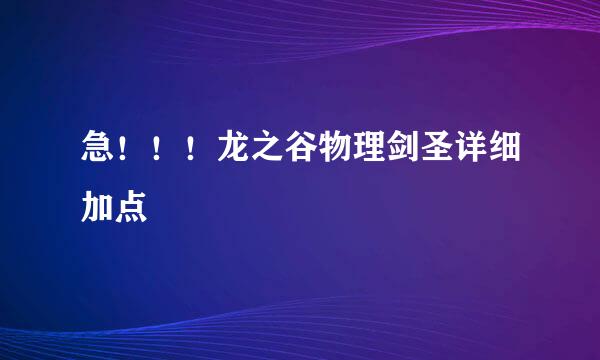 急！！！龙之谷物理剑圣详细加点