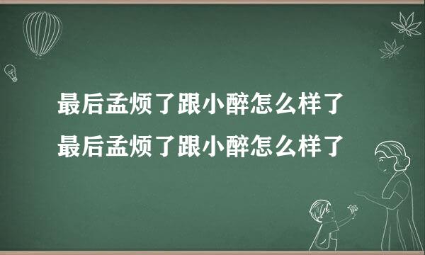 最后孟烦了跟小醉怎么样了 最后孟烦了跟小醉怎么样了