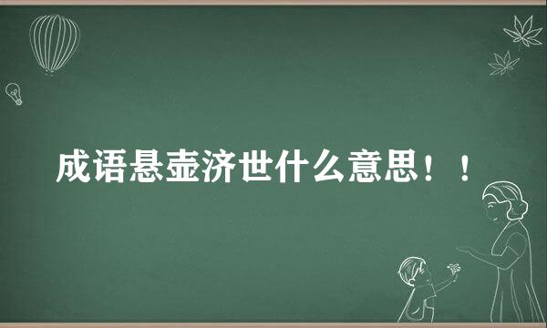 成语悬壶济世什么意思！！