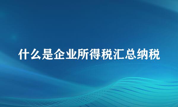 什么是企业所得税汇总纳税