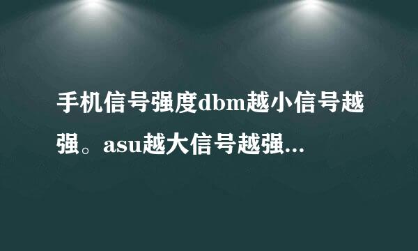 手机信号强度dbm越小信号越强。asu越大信号越强。就这么简单