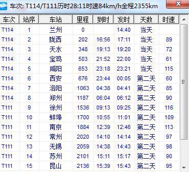 t114列车经过的车站及时间查询