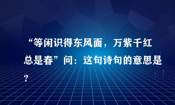 “等闲识得东风面，万紫千红总是春”问：这句诗句的意思是？