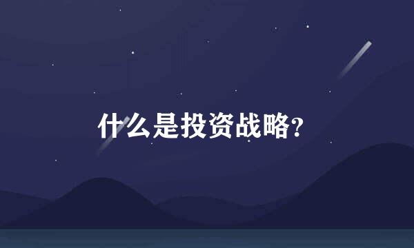 什么是投资战略？