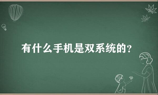 有什么手机是双系统的？