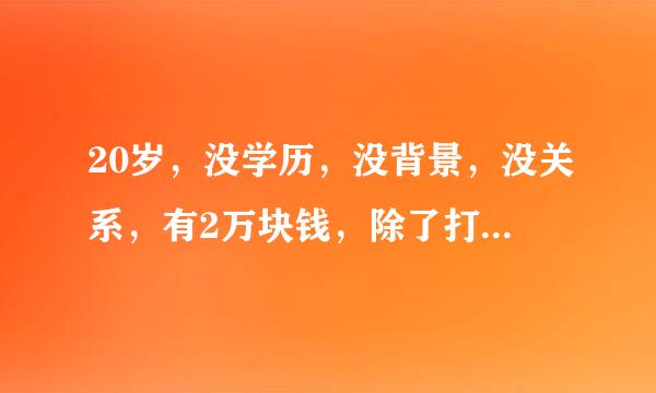 20岁，没学历，没背景，没关系，有2万块钱，除了打工能去做些什么？