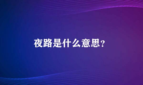 夜路是什么意思？