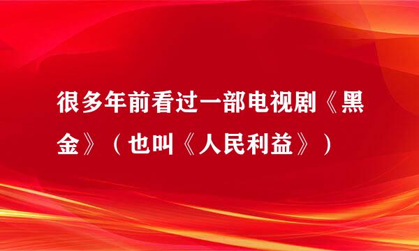 很多年前看过一部电视剧《黑金》（也叫《人民利益》）